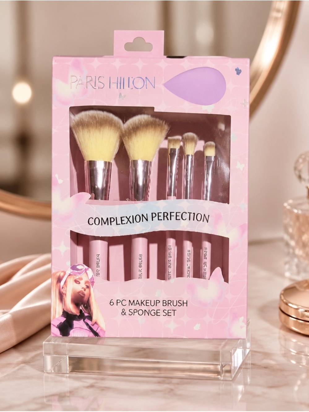 Paris Hilton Complexion Perfection 6 Pc Makeup Brush & Sponge Set New